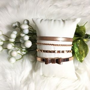 Four Piece Matching Rose Gold Delicate Bangle Set